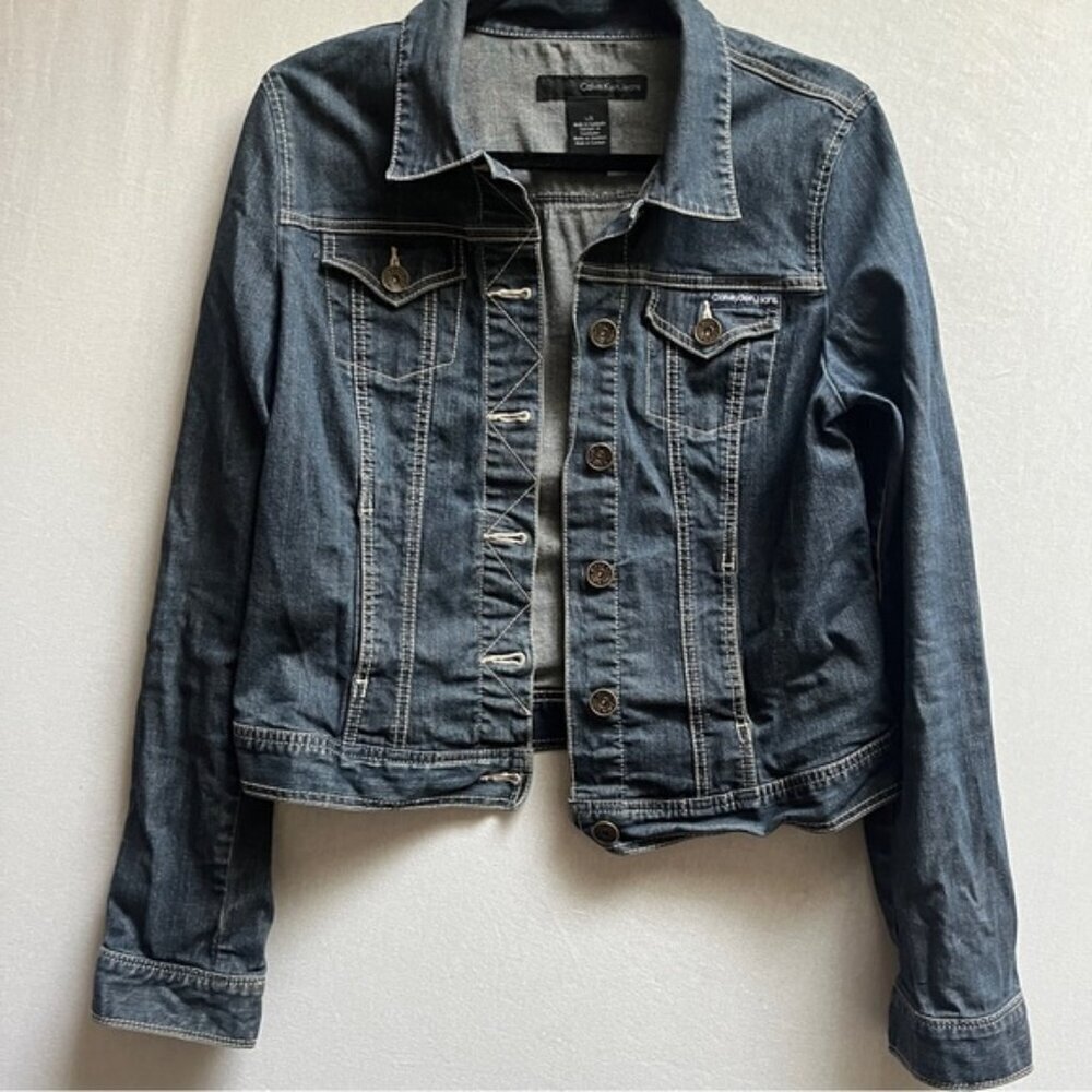 Calvin Klein Classic Denim Trucker Jacket - Sz L (Fits M) - 90s Style